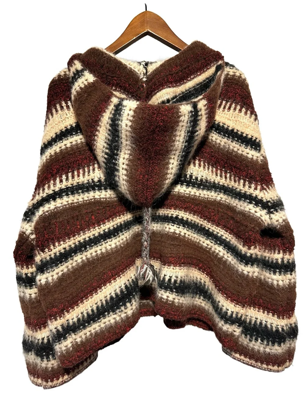 Zara Alpaca Wool Hooded Lace Up Striped Sweater Boho Western Cozy S - Picture 6 of 11